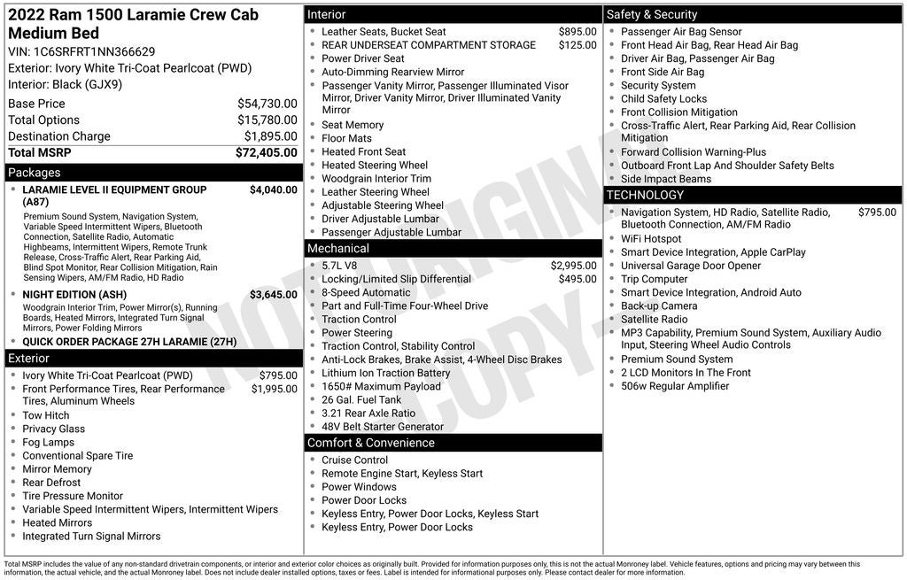 2022 RAM 1500 Laramie Crew Cab 4x4 6'4' Box